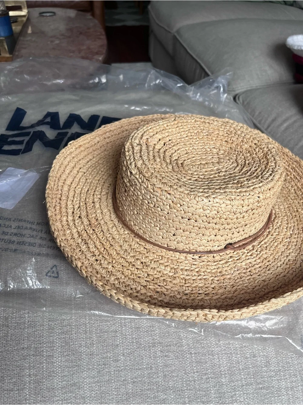 NWT; NEW Lands' End Natural Straw Sun Hat with Trim
